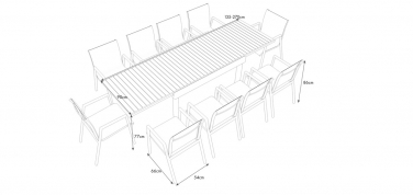 Hliníkový zahradní set Mareil XL pro 10 osob s rozkládacím stolem