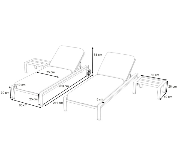 Lehátko Modern Lounger 2x s odkládacím stolkem