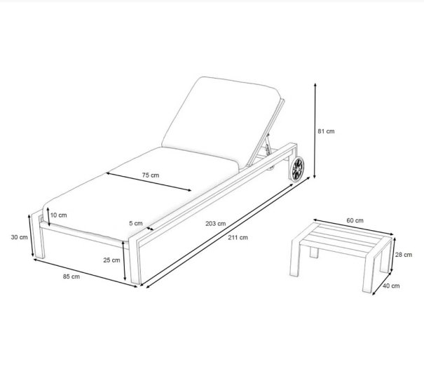 Lehátko Modern Lounger s odkládacím stolkem