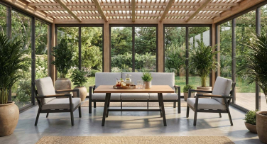 Venkovní hliníková sedací souprava s vysokým stolem Crena5 Woodlook