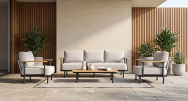 Zahradní sedací sestava Kanso – Japandi styl, Rope výplet & Polywood (Set pro 5 osob)