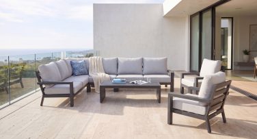 Luxusní zahradní nábytek Venue8 rohová sedacka hliníkova potah olefin velká