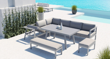Designový univerzální hliníkový zahradní nábytek Click - sedačka, jídelní set a lehátko v jednom