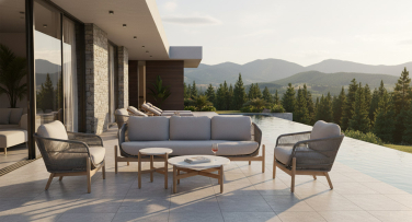 Luxusní zahradní sedací set v kombinaci rope a dřeva