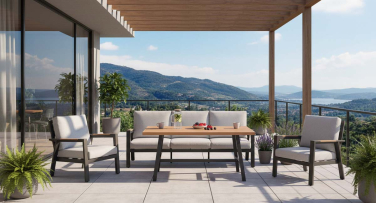 Venkovní hliníková sedací souprava s vysokým stolem Crena5 Woodlook