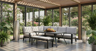 Luxusní zahradní sedací set s vysokým stolem rohový z hliníku pohodlný Danbury