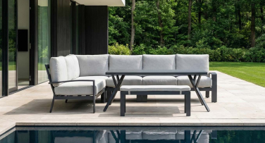 Luxusní zahradní sedací set s vysokým stolem rohový z hliníku pohodlný Danbury