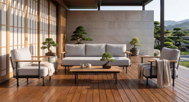 Zahradní sedací sestava Kanso – Japonský design styl, Rope výplet & Polywood (Set pro 5 osob)