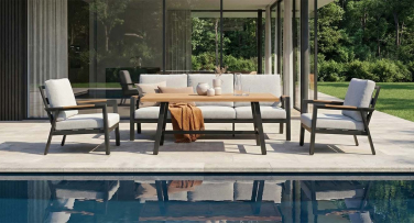 Venkovní hliníková sedací souprava s vysokým stolem Crena5 Woodlook