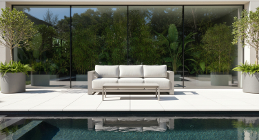 Mimořádně pohodlná zahradní pohovka s konferenčním stolkem v šedé taupe Sonoma3