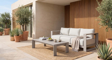 Mimořádně pohodlná zahradní pohovka s konferenčním stolkem v šedé taupe Sonoma3