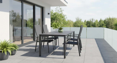 Luxusní Zahradní jídelní souprava Acco6 s výsuvným stolem 160-210 cm a pohodlnými stohovatelnými zahradními židlemi