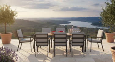 Zahradní nábytek v dokonale imitaci dreva Crena s velkým zahradním stolem