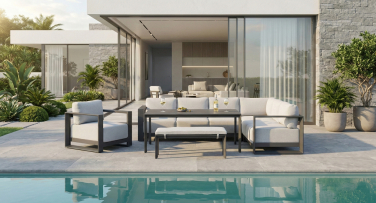 Luxusní zahradní rohová sedačka s vysokým jídelním stolem Accordia