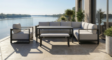 Luxusní zahradní rohová sedačka s vysokým jídelním stolem Accordia