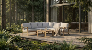 Zahradní sedací souprava Lignum5 Corner Woodlook hliníková v dokonalém designu dřeva