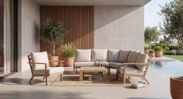 Zahradní sedací souprava Lignum6 Woodlook hliník v dokonalém designu dřeva